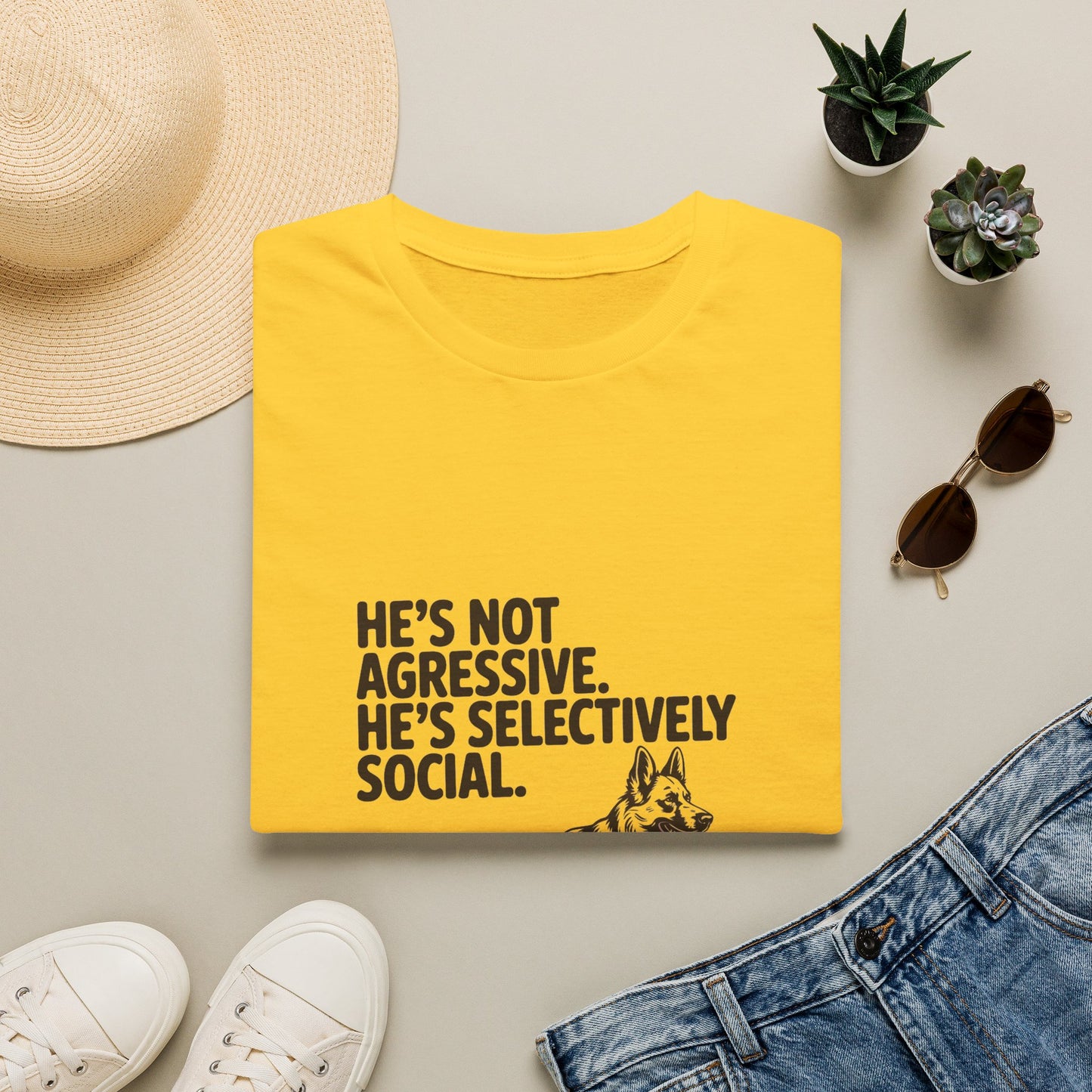 German Shepherd — He's not aggressive. He's selectively social
