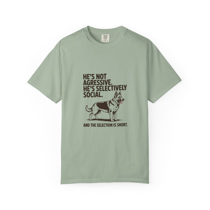German Shepherd — He's not aggressive. He's selectively social